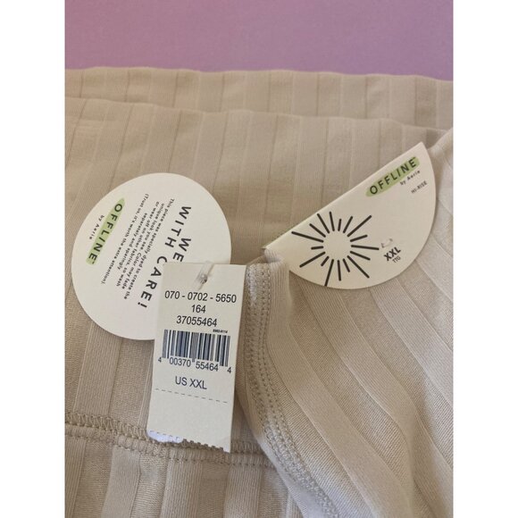Offline By Aerie Beige Ribbed High-Waist Flared Pants XXL - Picture 5 of 7